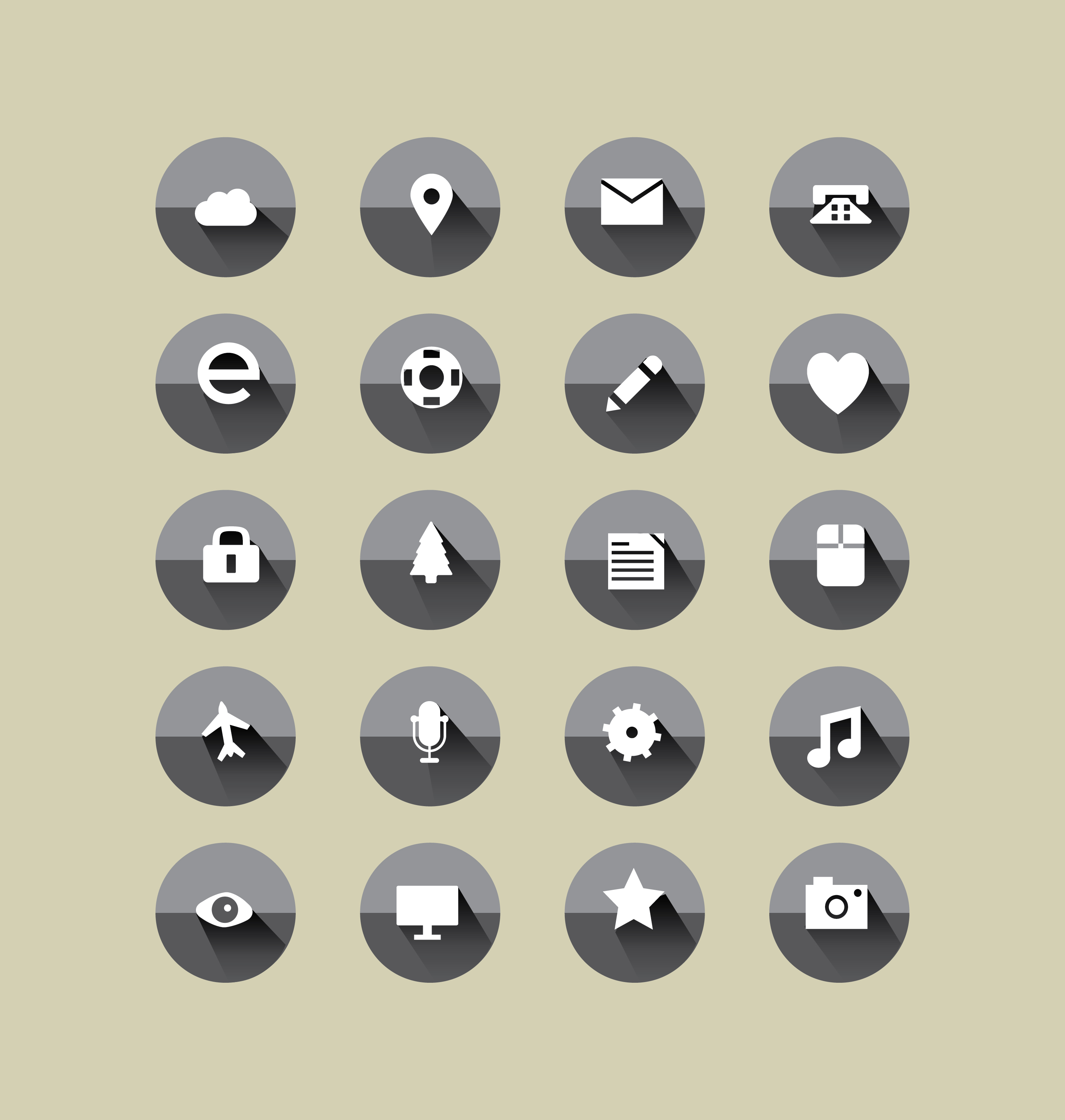 Black and white long shadow icons