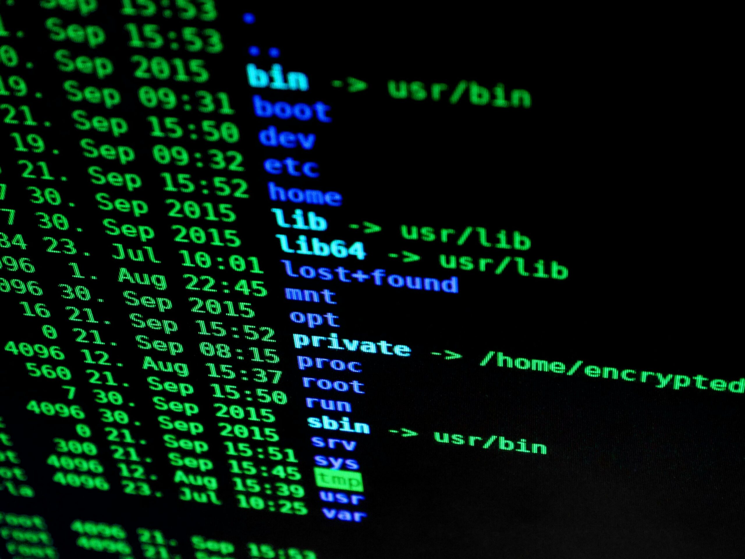Terminal showing a directory listing with timestamps and file names — photo by Pixabay on Pexels